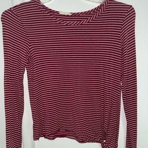 Juniors, red and white tied front blouse